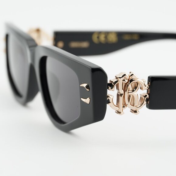 Roberto Cavalli SRC057M 0700 Sunglasses Black Rectangle Frame, Grey Lenses main image 9